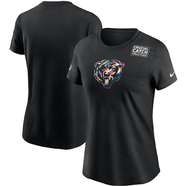 Women's Chicago Bears 2020 Black Sideline Crucial Catch Performance T-Shirt(Run Small)